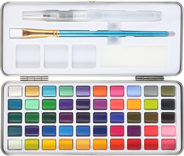 H&B Aquarellfarben-Set mit 72 Farben und Aquarell-Pinselstiften in Grau für professionelle Künstler - Bild 1