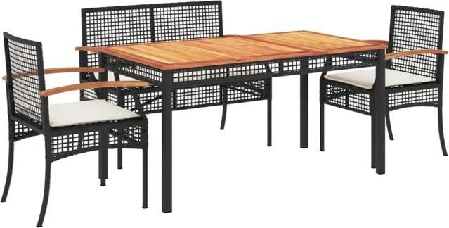 vidaXL 4-teilige Garten-Essgruppe aus Poly-Rattan und Akazienholz in Schwarz mit cremeweißen Kissen - Bild 1