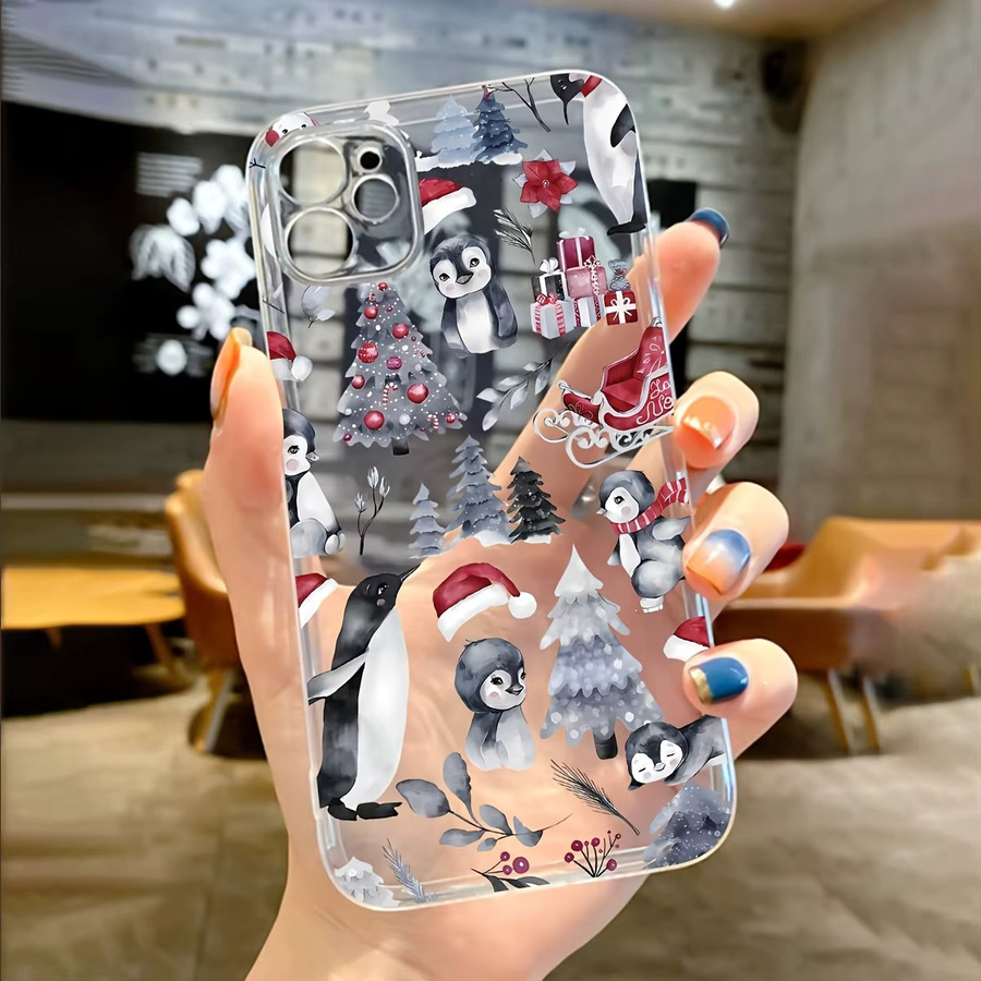 Transparente TPU-Handyhülle mit Weihnachtsbaum- und Pinguin-Design für Apple iPhone 17 16 15 14 13 12 11 Pro Max Plus Mini SE XR X XS - Bild 4