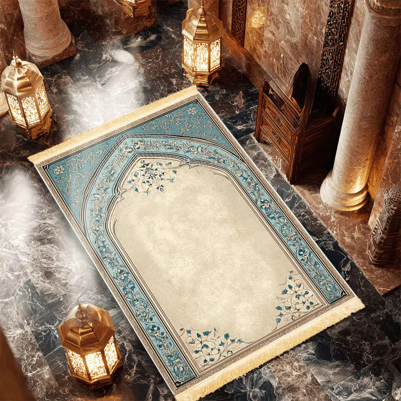 VIKAMA Gebetsteppich mit türkisfarbenem Blumenbogen-Design, rutschfester orientalischer Gebetsmatte für Wohnzimmer und Schlafzimmer - Bild 4