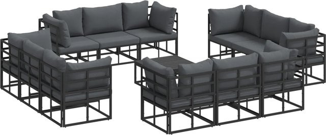 vidaXL Garten-Sofa-Set 13-tlg. aus Aluminium in Schwarz mit Polstern und Couchtisch für Garten und Terrasse, B/T/H: 70 x 70 x 32 cm - Bild 1