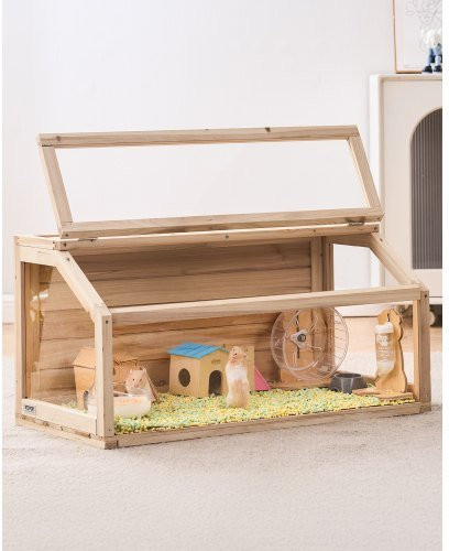 VEVOR Hamsterkäfig aus Holz in Braun mit 270 Grad Sichtfeld, Belüftetes Kleintiergehege für Zwerghamster, Ratten, Meerschweinchen und Mäuse, B/T/H: 81,28 x 40,64 x 40,64 cm - Bild 1
