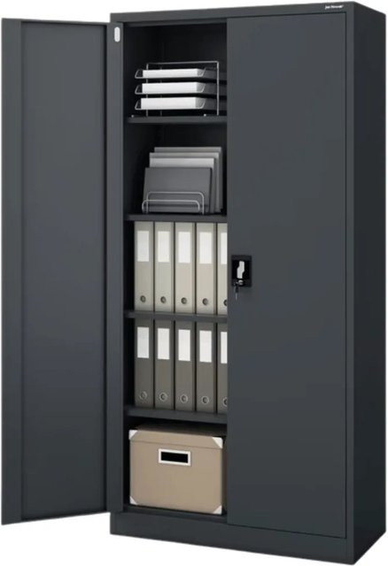 JAN NOWAK Aktenschrank aus Metall in Anthrazit mit abschließbaren Flügeltüren und verstellbaren Regalböden, H: 195 cm, B: 90 cm, T: 40 cm - Bild 1