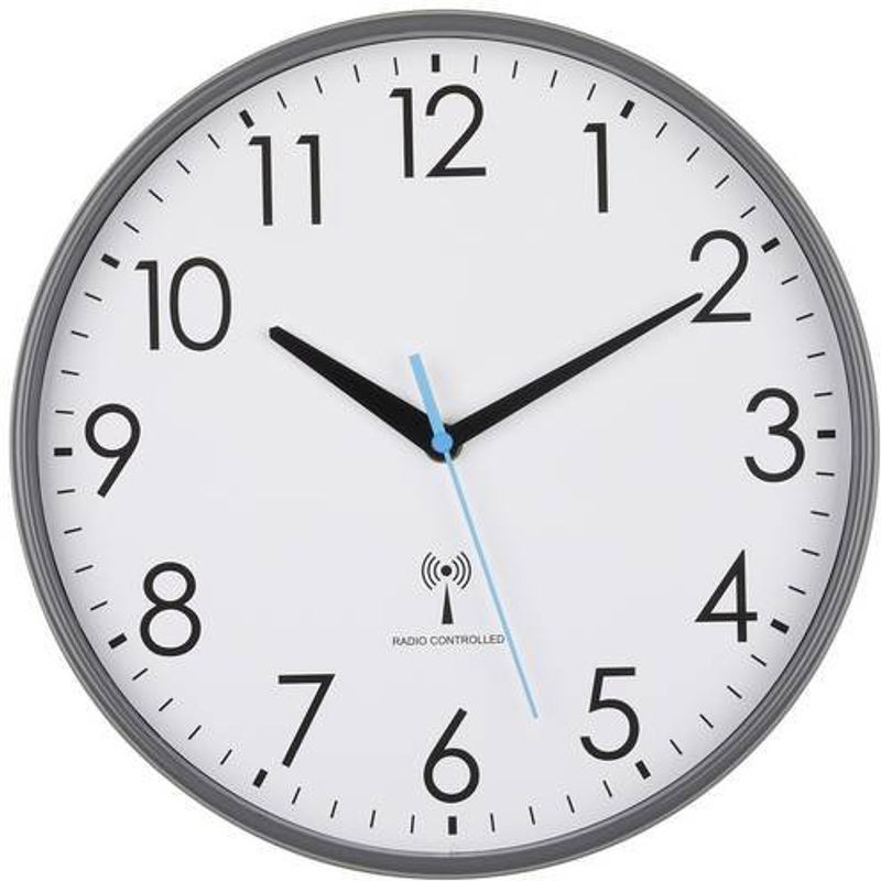 TFA Dostmann Funk Wanduhr Grau, Analog, Rechteckig, Kunststoff - Bild 1