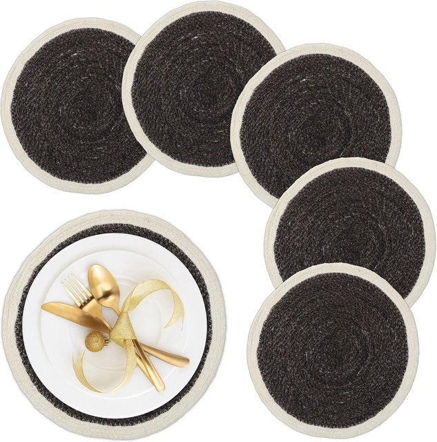 Relaxdays Tischset aus Seegras in Schwarz und Creme, hitzebeständig, B: 37 cm, H: 37 cm, T: 0,5 cm - Bild 1