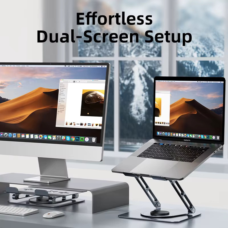 CABLETIME Aluminium-Laptopständer in Silber: 360 Grad drehbarer und faltbarer vertikaler Halter für MacBook Air Pro, iPad, Dell und Lenovo - Bild 3