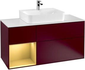V&B Waschtischunterschrank Finion mit Wandbeleuchtung, Weiß glänzend und Gold, B/T/H: 120 x 50,1 x 50,1 cm - Bild 1