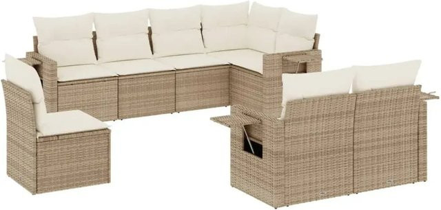 vidaXL 8-teilige Garten-Sofagarnitur in L-Form aus Poly-Rattan in Beige mit Sitzkissen und Stauraum - Bild 1