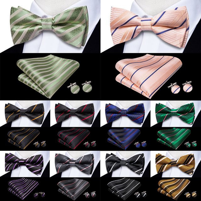 Hi-Tie Fliege, Taschentuch, Manschettenknöpfe Set, Herren, grün, Seide - Bild 1