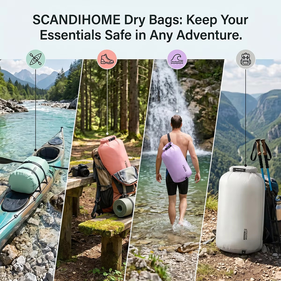 Wasserdichter Trockensack von SCANDIHOME in Grün, ultraleichter Roll-Top-Organizer für Kleidung, Schwimmen und Outdoor-Aktivitäten - Bild 3