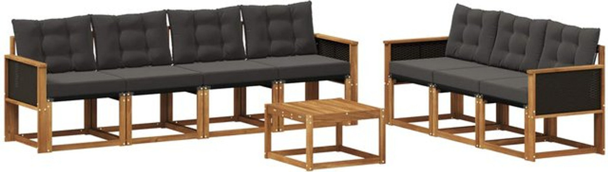 vidaXL Outdoor-Sofagarnitur aus Akazienholz mit 8-teiligem Kissen-Set in Natur und Schwarz - Bild 1