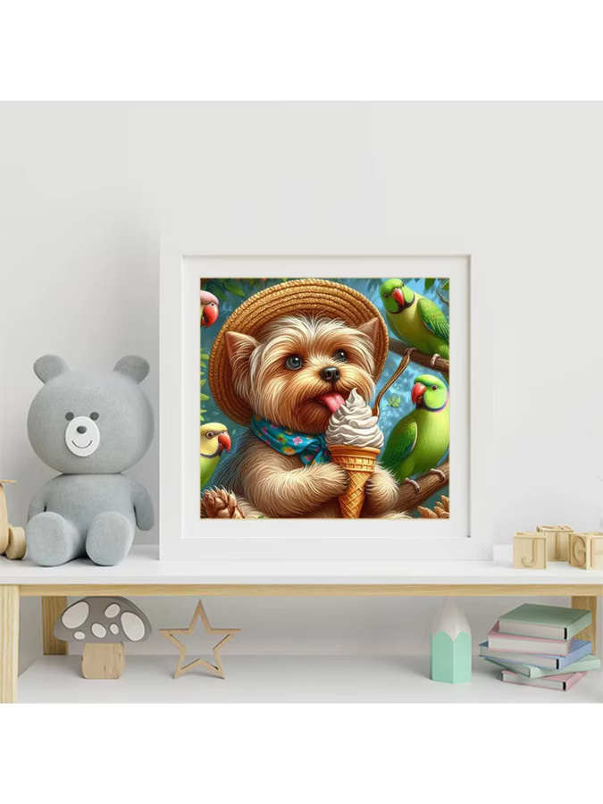 Momoart Diamant-Stickerei DIY Set mit Hund und Papagei, rundes Diamant-Mosaik in Multicolour, 20 x 20 cm - Bild 3