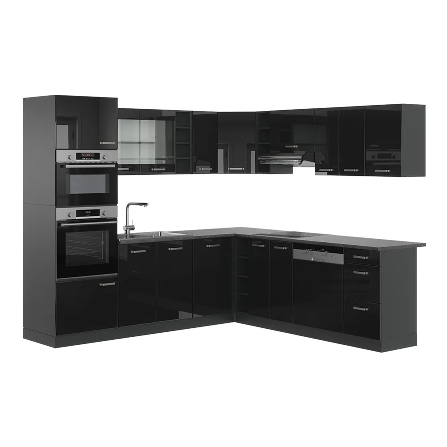 Vicco R-Line Eckküche in Schwarz Hochglanz und Anthrazit, moderne Küchenzeile ohne Elektrogeräte, B/T/H: 237 x 247 cm - Bild 2