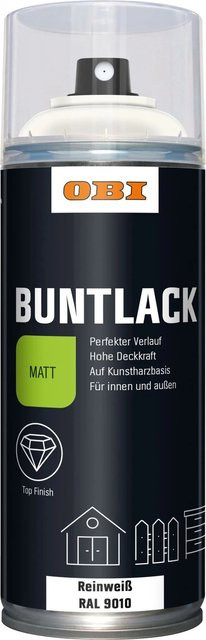 OBI Buntlack Spray RAL 9010 Reinweiß matt für Holz, 400 ml - Bild 1