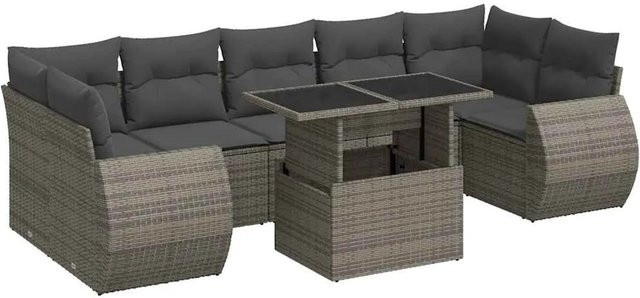 vidaXL 8-teilige Garten-Sofagarnitur aus Poly-Rattan mit Kissen in Dunkelgrau - Bild 1