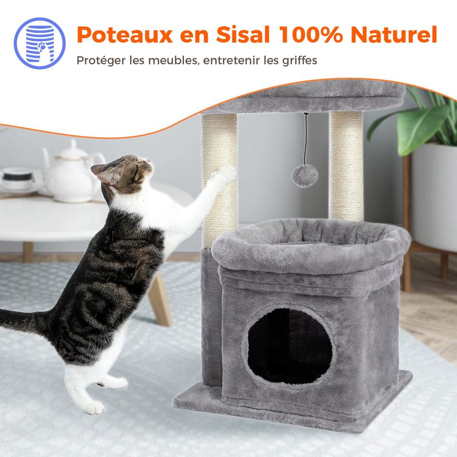 PAWZ Road Kratzbaum für Katzen mit Sisal-Elementen, Höhle und integriertem Spielzeug - Bild 2