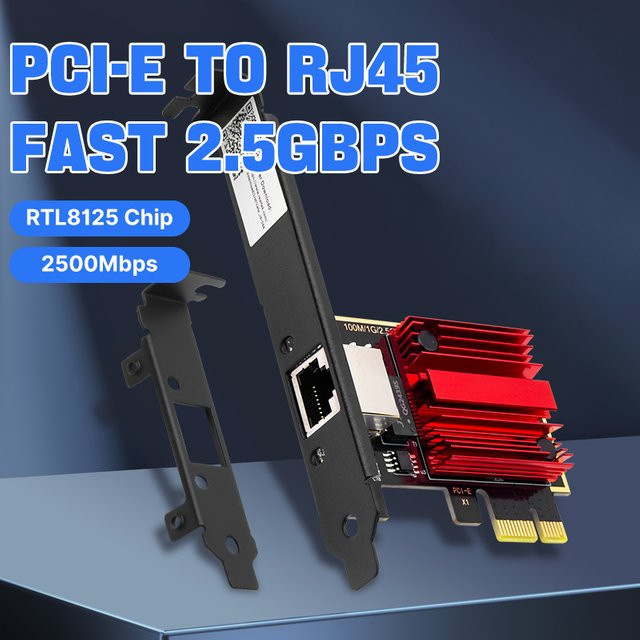 Fenvi 2,5G PCI-E zu RJ45 Netzwerkkarte RTL8125 Ethernet LAN Adapter für Desktop-PC in Schwarz und Rot - Bild 1