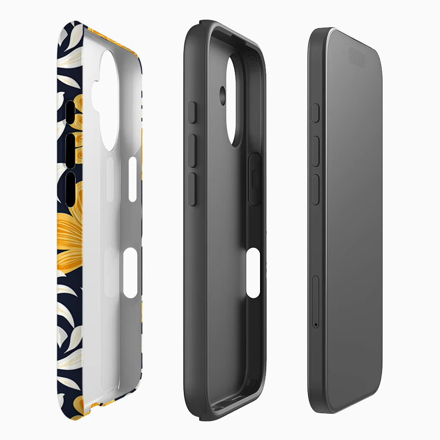Handyhülle mit gelb-weißem Blumenmuster für Apple iPhone 11 bis iPhone 17 Pro Max Plus mit doppelschichtiger Rückseite - Bild 2