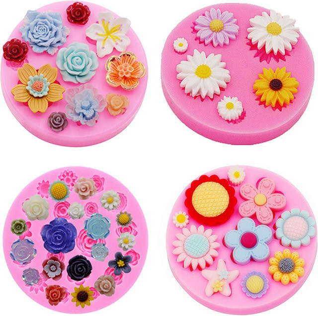HONGCHER Silikonform für Rosen, Chrysanthemen und Sonnenblumen in Pink für DIY Schokolade, Kuchen und Desserts - Bild 1