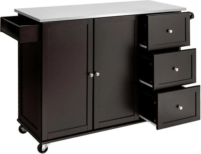 Costway Küchenwagen mit Edelstahlplatte und 3 Schubladen in Braun aus Metall und MDF, B/T/H: 91,5 x 42,5 x 135,0 cm - Bild 1