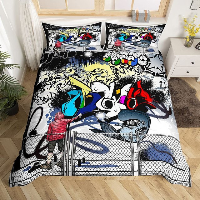 Bettwäsche-Set Hippie Graffiti Königin König von JMG Household Supplies, Urban Street Art Design, Mehrfarbig, Polyester, B/H: 135 x 200 cm - Bild 1