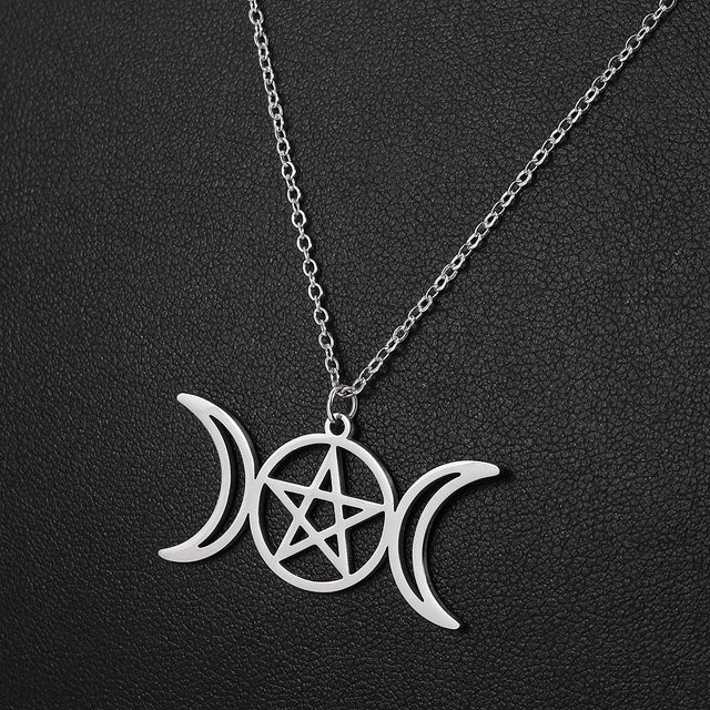 TAKARA TOMY Halskette Doppelmond-Hohlpentagramm, Edelstahl, Silber, Unisex - Bild 1