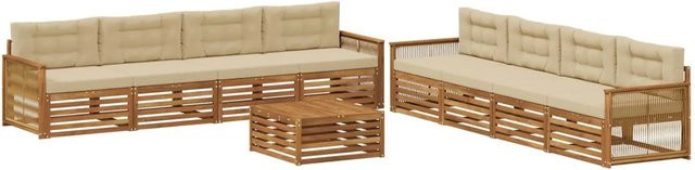 vidaXL Outdoor-Sofagarnitur aus massivem Akazienholz mit 9-teiligem Set und Kissen in Natur und Beige - Bild 1