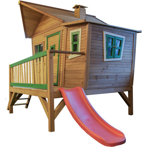 Axi Spielturm Emma aus Holz in Braun und Grün mit roter Rutsche, B/H/T: 349 x 227 x 193 cm - Bild 3