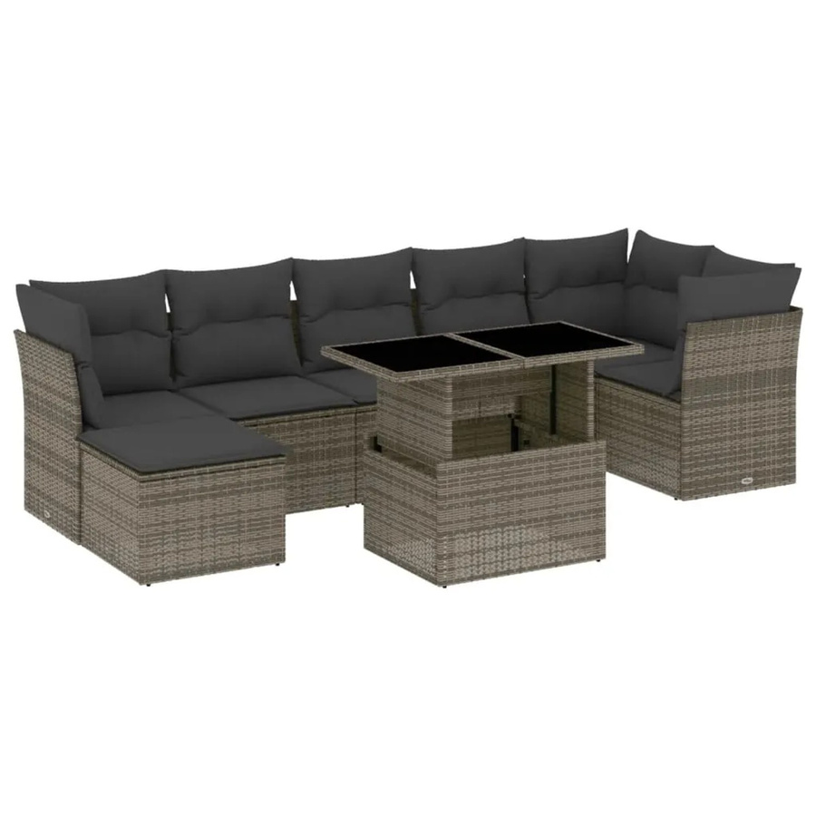 vidaXL 8-tlg Garten-Sofagarnitur in L-Form aus Polyrattan mit Kissen in Grau - Bild 2