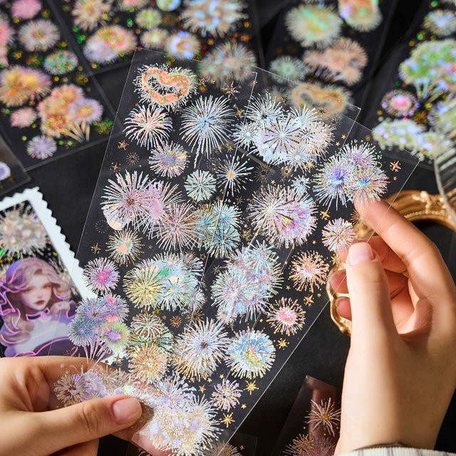 Journamm 3 Stück Feuerwerk-Aufkleber aus PET für Scrapbooking und DIY-Collagen, Mehrfarbig - Bild 1
