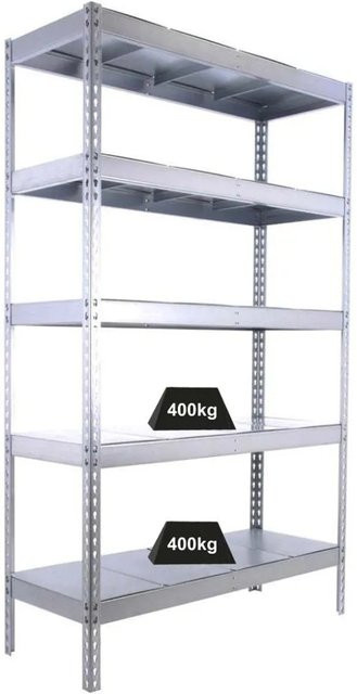 PROREGAL Schwerlastregal Big Metal Yeti aus verzinktem Stahl, Farbe Silber, H x B x T: 200 x 180 x 75 cm, 5 Fachböden mit 400 kg Fachlast - Bild 1
