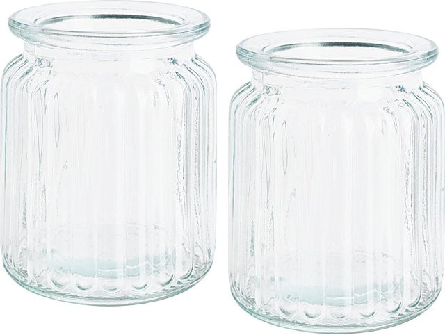 VBS Glaswindlicht-Vase Grooves, 2er Set, transparent, rund, B/T/H: 7,5 x 7,5 x 9,0 cm - Bild 1