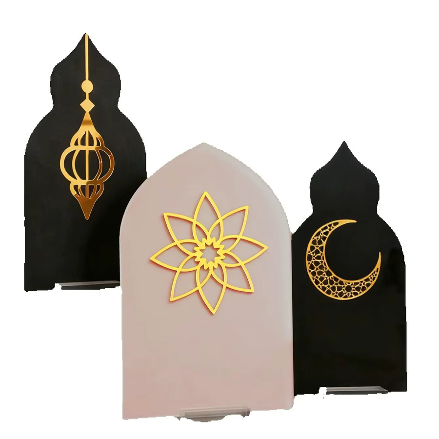 Islamische Ramadan Tischdekoration Laterne mit Mond und Blumen aus Acryl in Schwarz für Eid Mubarak und Muslimische Feste - Bild 5