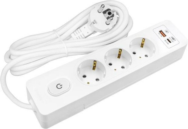 Steckdosenleiste SELDUR G3TH32B in Weiß mit 3 Schuko-Steckdosen, USB-A und USB-C Schnellladung 20W sowie 3m Kabel - Bild 1