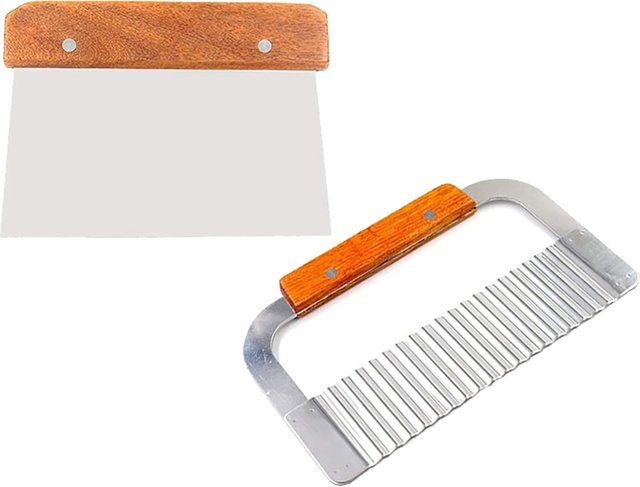 2er-Pack Edelstahl Gemüsehobel und Schneidwerkzeug-Set mit gewellten und geraden Klingen in Silber - Bild 1