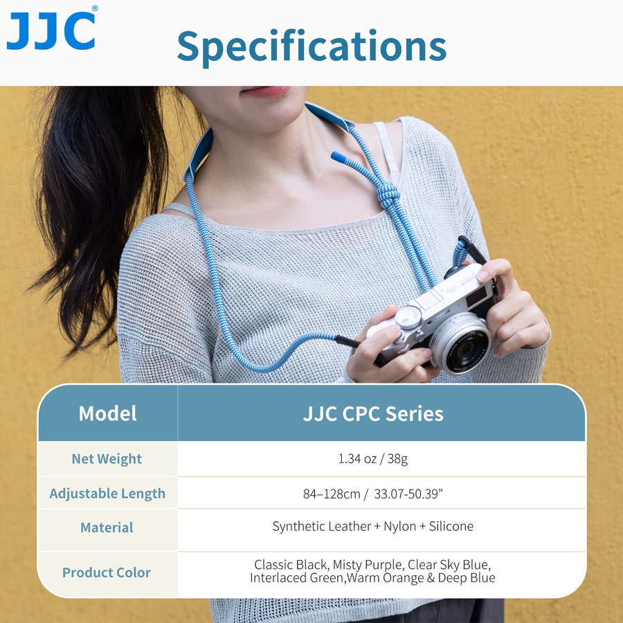 JJC Rundes Seil Kamera-Schultergurt als stilvolles Umhängeband für Fujifilm X-Serie und Leica D-Lux, Farben: Gelb oder Grün - Bild 3
