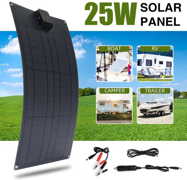 ELEGEEK 25W Tragbares Solarpanel-Ladegerät mit 5V USB und 12V DC Dual-Ausgang sowie Solar-Controller in Schwarz - Bild 1