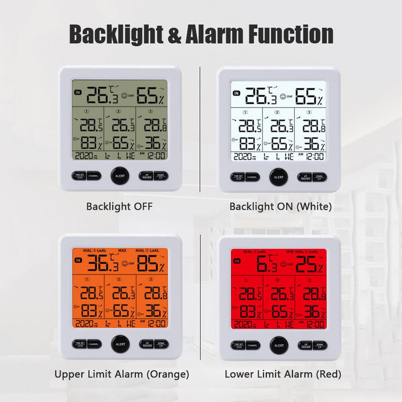 Koogeelife Digitales kabelloses Thermohygrometer für Innen und Außen mit 3 Fernsensoren und Hintergrundbeleuchtung, Schwarz - Bild 4