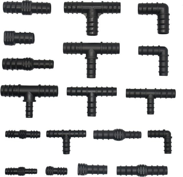 XGYN Kunststoff Schlauchtüllen-Set für Tropfbewässerung mit T-Stücken, Winkeln, Kreuzen und Reduzierkupplungen für PE-Rohre in 16 mm, 20 mm und 25 mm - Bild 1