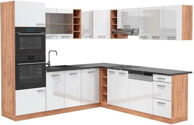 Vicco R-Line Eckküche in Weiß Hochglanz und Goldkraft Eiche mit Anthrazit, B/T/H: 237 x 247 cm - Bild 1