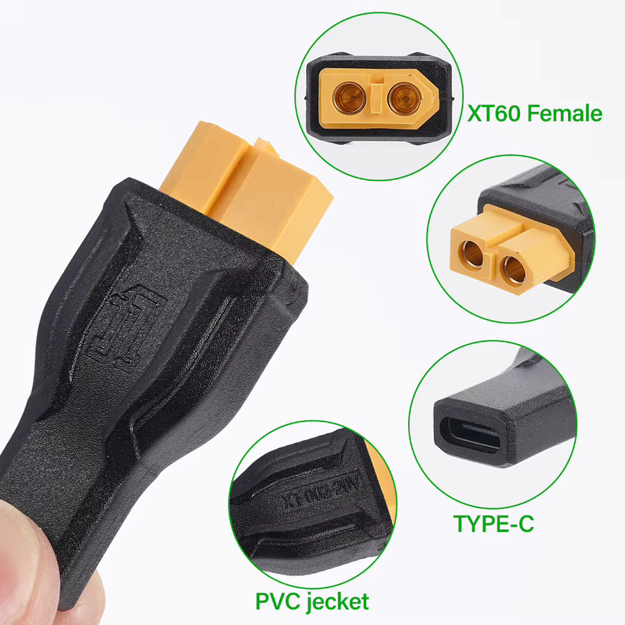 KingHui USB C auf XT60 Adapter Typ-C auf XT60 Buchse 100 W 5 A Ladeanschlussstecker in Schwarz für Lithium-Energiespeicher und RC Flugzeuge - Bild 2