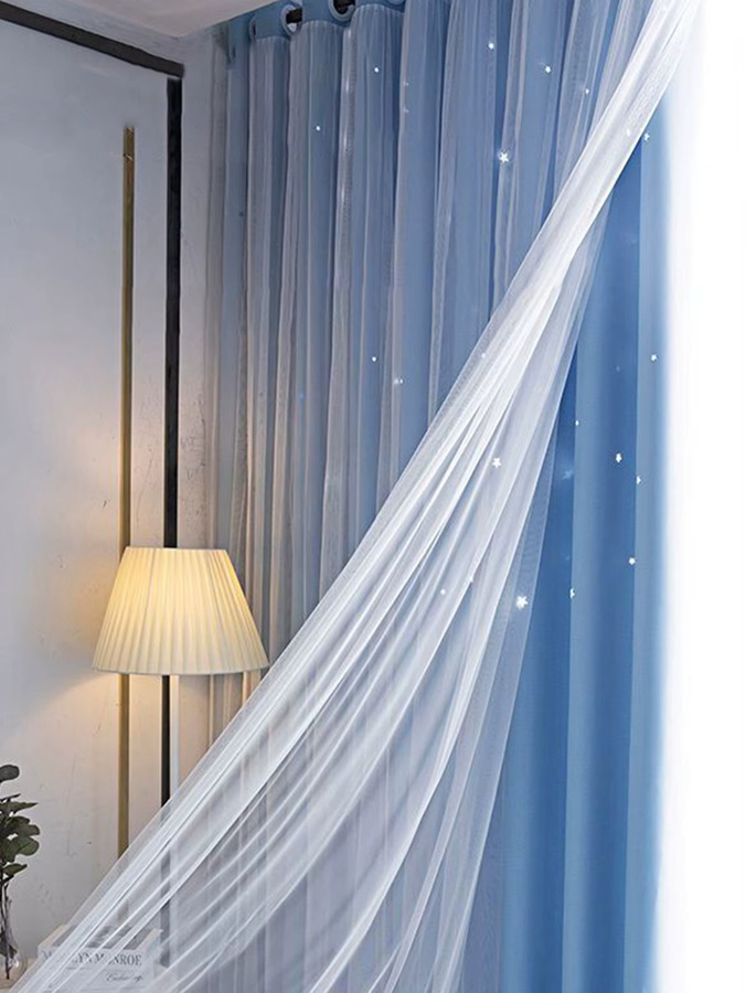 CENTURyMiG Verdunkelungsvorhänge in Blau mit doppellagigen Mullvorhängen im Prinzessinnen-Stil und Ösen - Bild 2