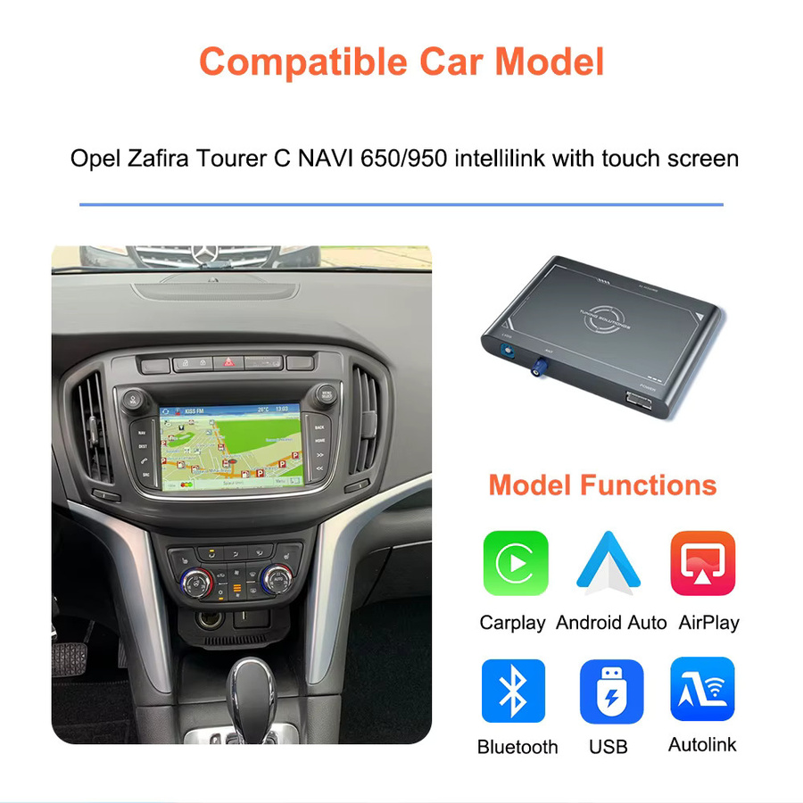 Bonroad Wireless CarPlay und Android Auto Retrofit Kit für Opel Zafira Tourer C 2016-2017 mit Navi950 Touchscreen, Smart Adapter in Schwarz - Bild 2