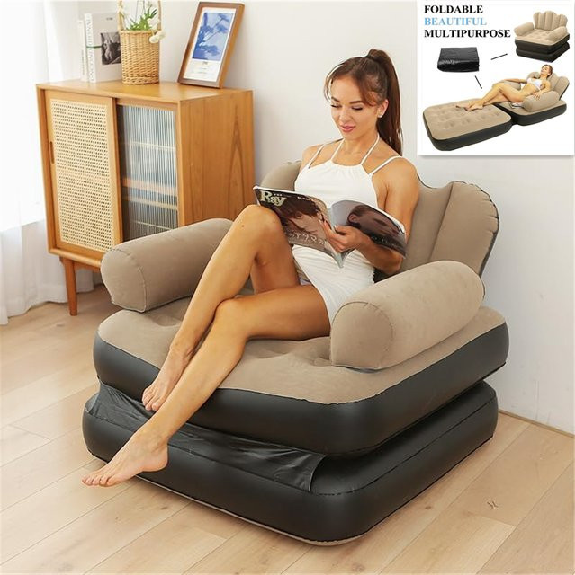 AZULBLANCO Aufblasbares 5-in-1 Sofa und Bett für Erwachsene, multifunktionaler Lounge-Stuhl in Beige - Bild 1