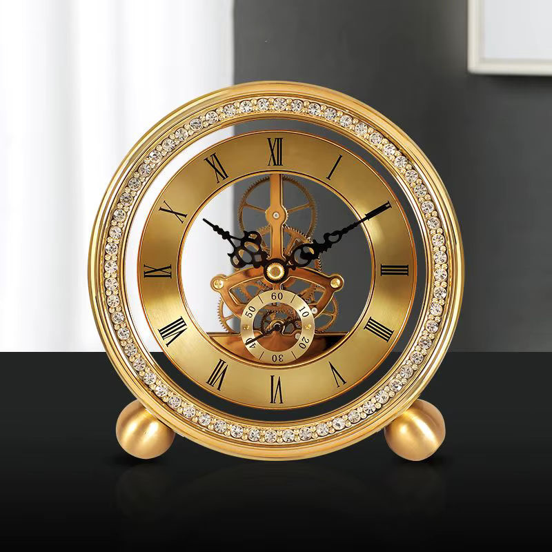 Goldene Pendel-Tischuhr aus Metall in runder Form für dein Wohnzimmer - Bild 3