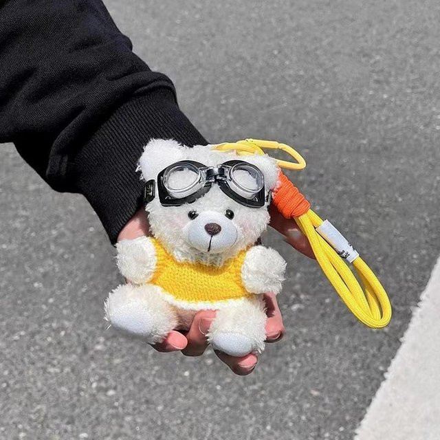 Rd lala Anhänger Pilot Bär Plüschtier, weiß, Damen & Herren - Bild 1