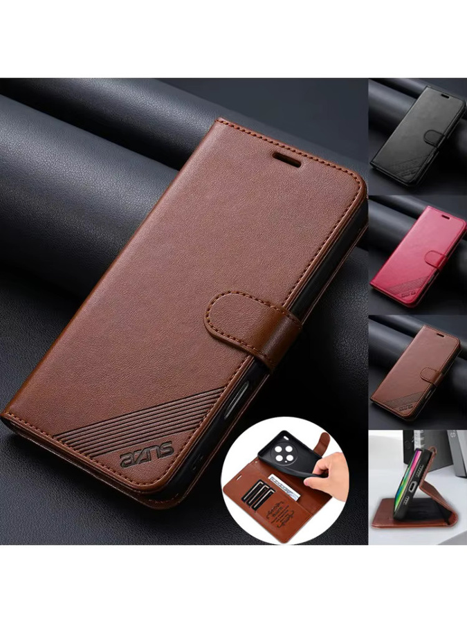 EUCAGR Business Wallet Magnetische Handyhülle aus weichem TPU und PU-Leder für VIVO X300S, X300 Ultra und X300 Pro in Pink und Braun - Bild 5