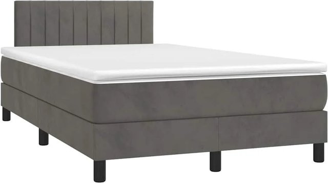 vidaXL Boxspringbett mit Matratze in Dunkelgrau, Hybridbett mit LED-Unterbettbeleuchtung und USB-Ladeport, Samt, B/T: 120 x 190 cm - Bild 1