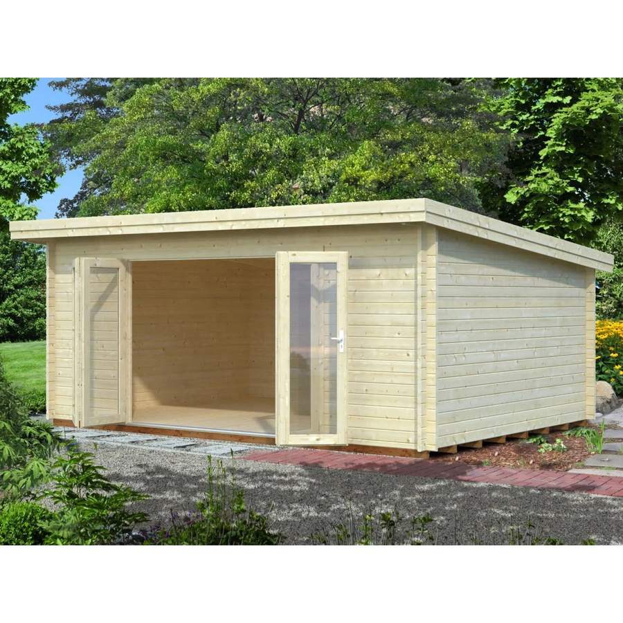 Palmako Blockbohlenhaus Lea Gartenhaus aus Fichtenholz in Braun mit Pultdach B/H/T: 530 x 249 x 380 cm - Bild 2