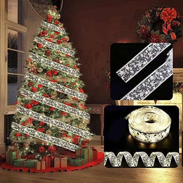 OKAL RED EAST Weihnachts-Lichterkette mit Schleifen und Feen-Elementen zur DIY-Dekoration für deinen Weihnachtsbaum und dein Zuhause - Bild 1